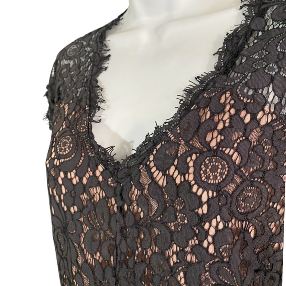 H&M Black Lace Fit & Flare Dress M Pink Lined Romantic Goth Coquette - Picture 9 of 14